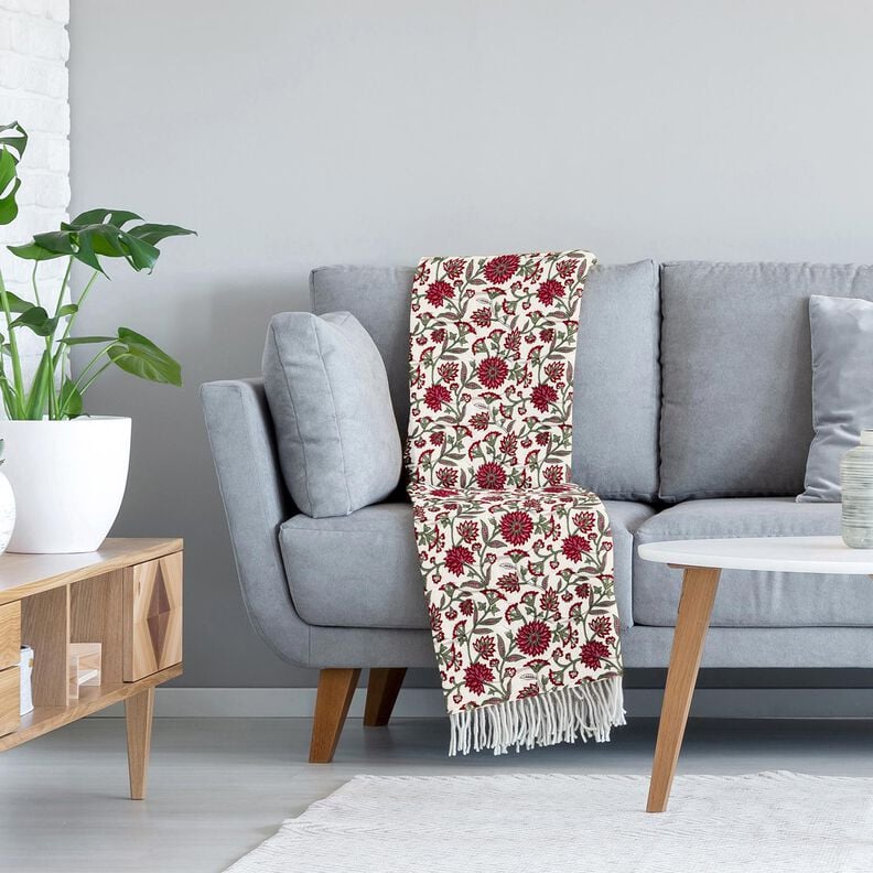 Quiltat tyg Muslin blomkvistar – vit/vass,  image number 5