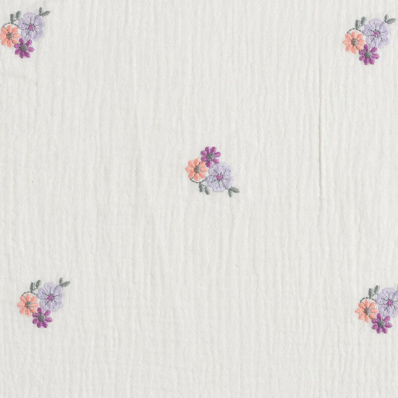 Muslin/Dubbel-krinkelväv Broderade blommor | Poppy Fabrics – vit,  image number 1