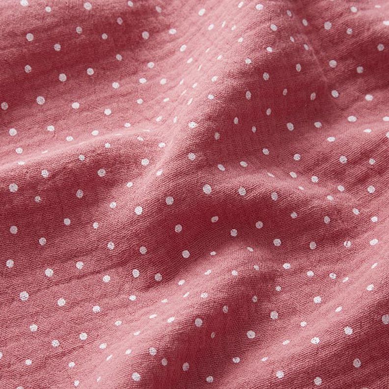 Muslin/Dubbel-krinkelväv prickar – gammalt rosa/vit, image number 2