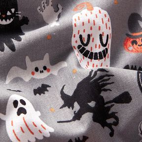 Bomullstyg Poplin Happy Halloween – elefantgrå/ljusorange,  Bomullstyg Poplin Happy Halloween – elefantgrå/ljusorange,