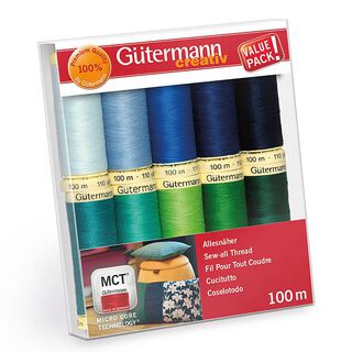 Sytrådsset Universaltrådar [ 100m | 10 styck ] | Gütermann creativ – grön/blå, 