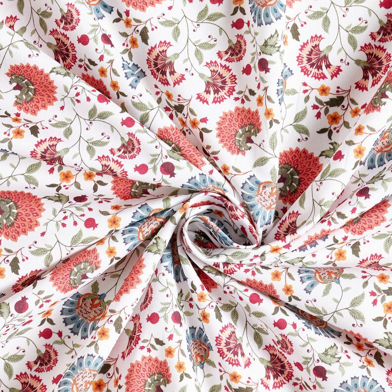 Bomullstyg Poplin Eleganta blomrankor – vit/bär, image number 3