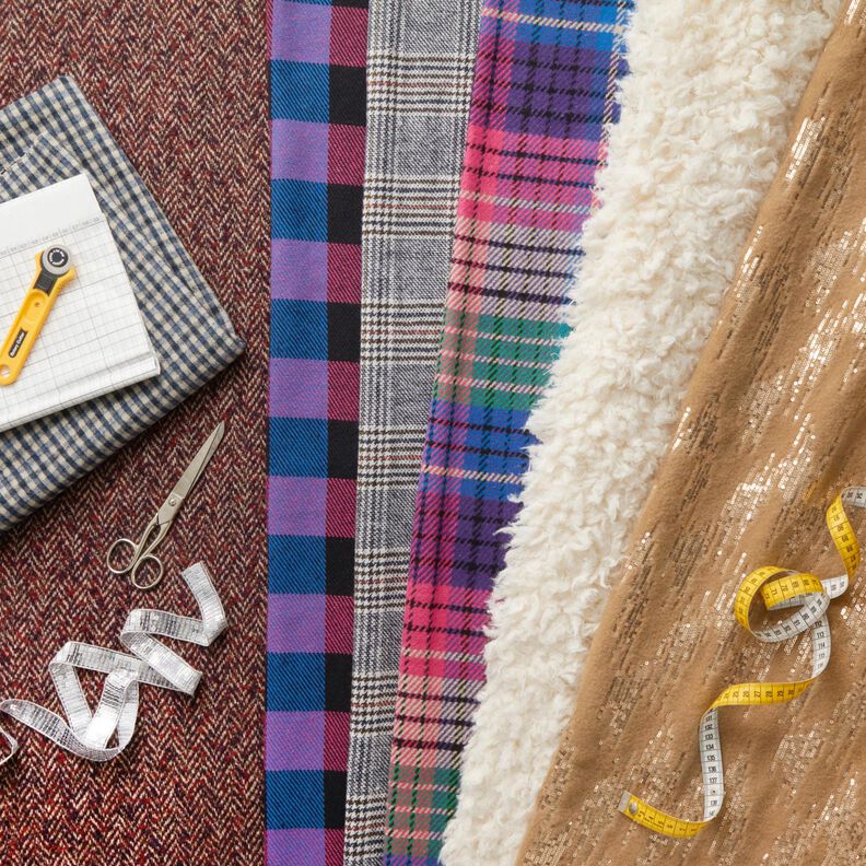 Kapptyg ullmix små rutor – beige/blå,  image number 6