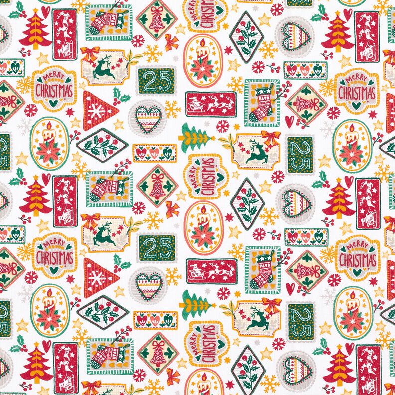 Bomullstyg Poplin julbilder – vit/karminröd,  image number 1
