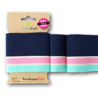 GOTS Ribbade muddar CUFF ME COLLEGE [ 140 cm | 7,5 cm ] | Albstoffe – marinblått/rosa, 