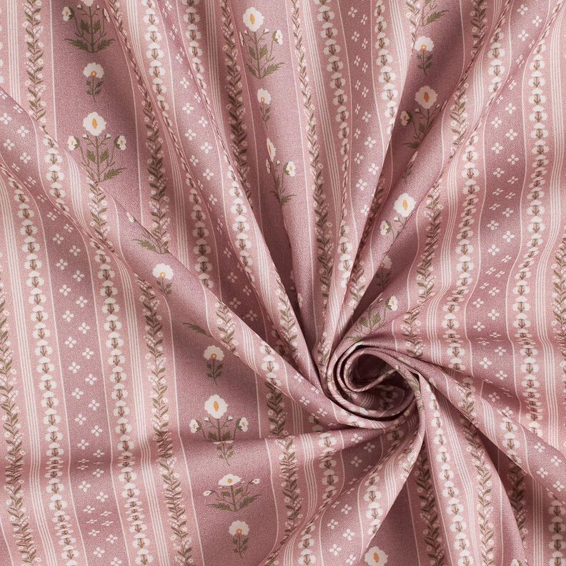 Bomullstyg Poplin blomstergirlanger – gammalt rosa/yllevit, image number 3