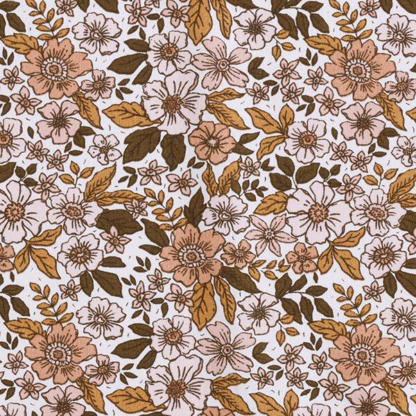 Bomullspoplin blomsterhav – vit/ljusbrun,  image number 1