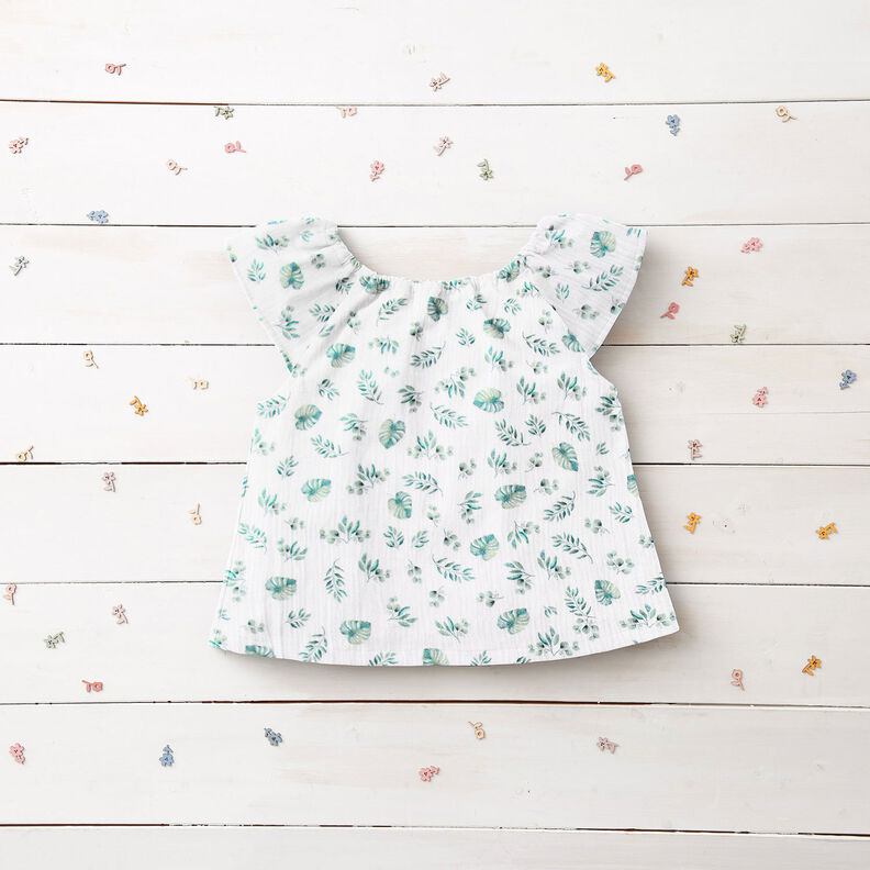 GOTS Muslin/Dubbel-krinkelväv Djungelblad | by Poppy – vit/ljus mint, image number 6