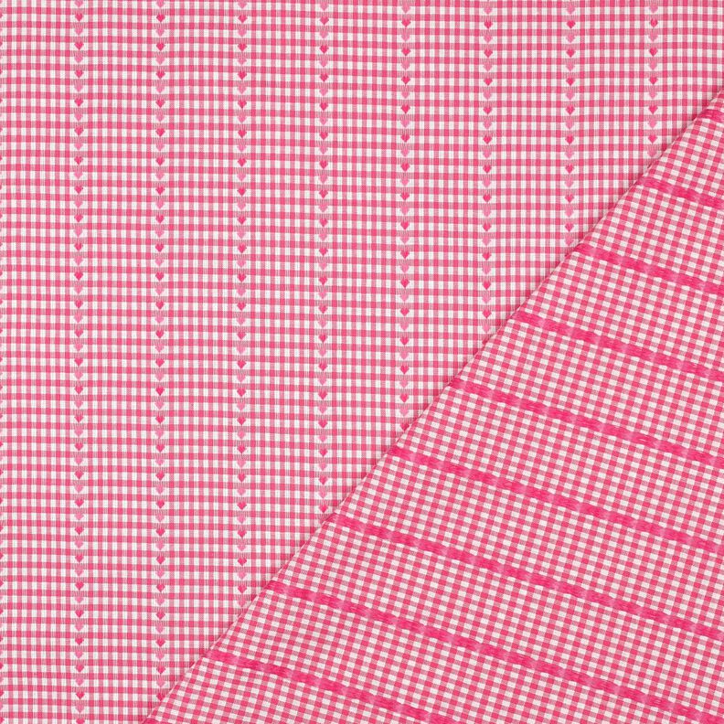Bomullstyg Jacquard ruter och hjärtan – pink/vit,  image number 4