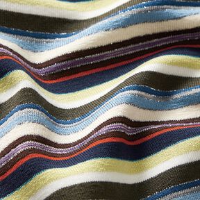 Viskosjersey Färgglada ränder med glitter – marinblått/mildgrönt, 