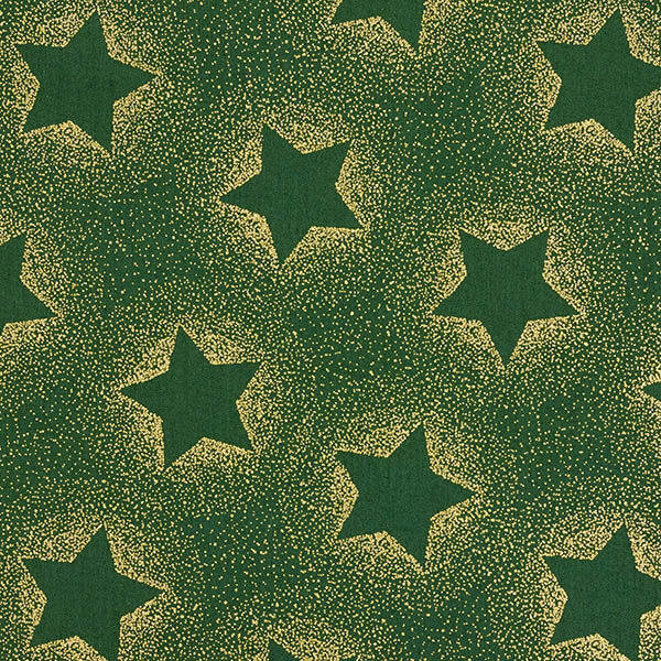 Bomullstyg Poplin stjärnor guldstoft – grön/guld,  image number 1