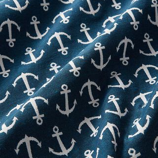 Dekorationstyg Jacquard ankare – havsblå/vit, 