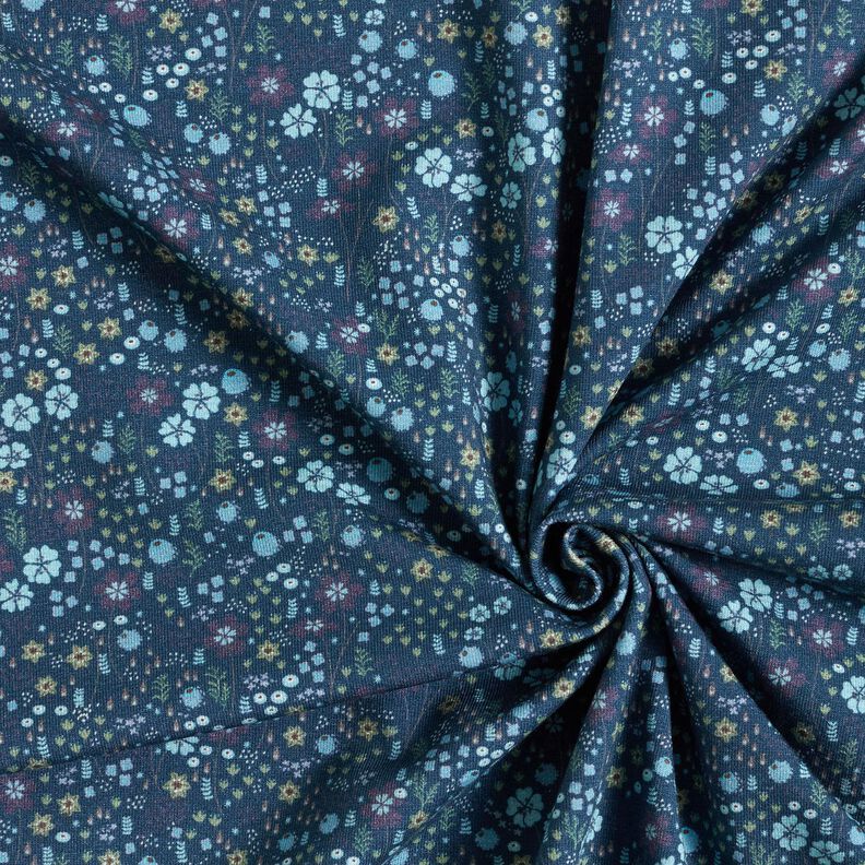 Bomullsjersey skogsblomsteräng Digitaltryck – nattblå,  image number 3