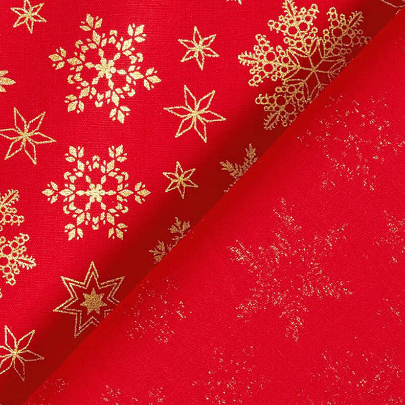 Bomullstyg Poplin snökristaller – röd/guld, image number 4