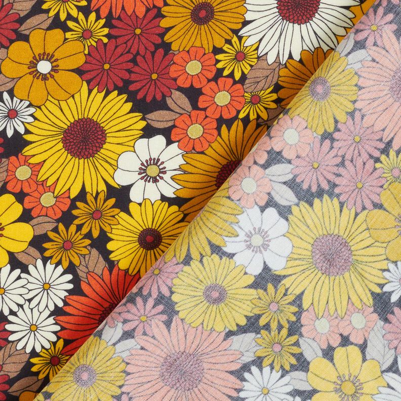 Viskostyg Sommarblommor – solgult/svart,  image number 4