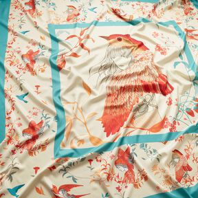 Satinpanel fåglar och älvor | Katia Fabrics – aquablå/kräm, 