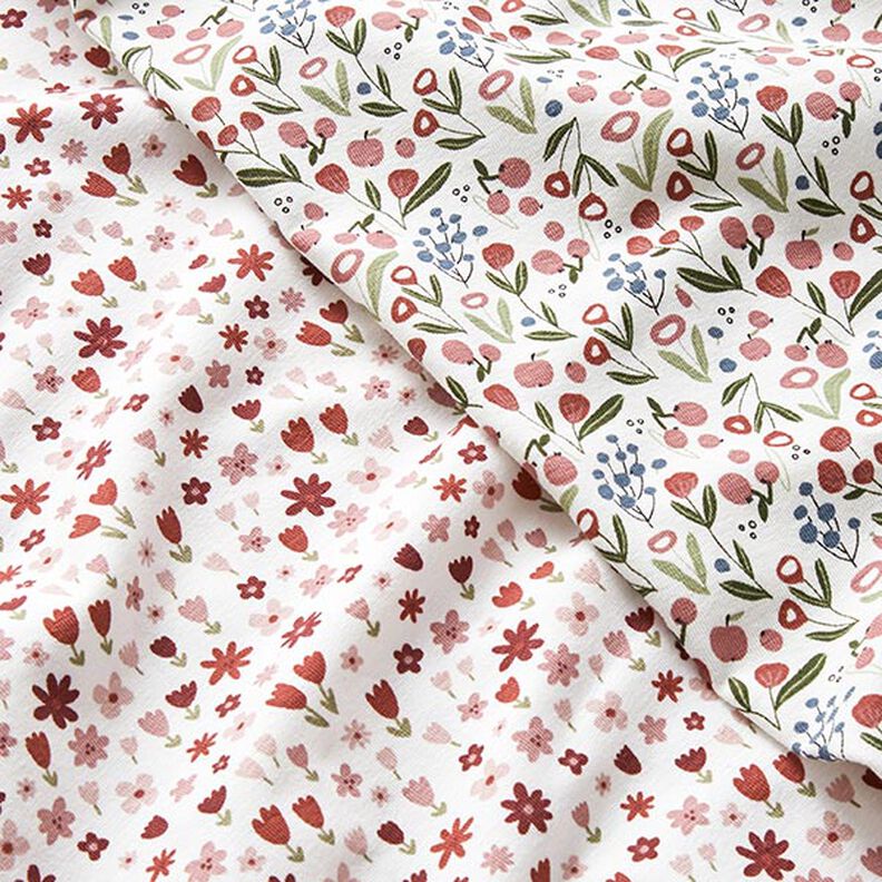 Bomullsjersey Blomsteräng med äpplen – yllevit, image number 5