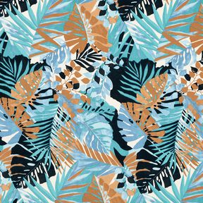 Crêpe Satin Palmer och monstera – lysande blå/svartblå, 