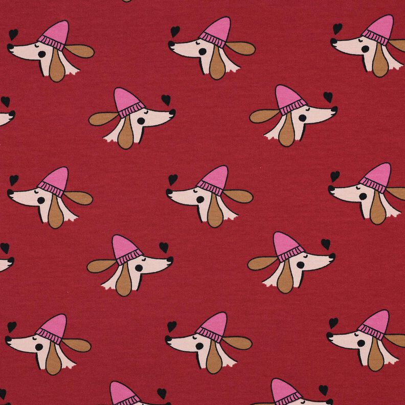 Sommarsweat hund med hatt | Poppy Fabrics – mörkröd/pink,  image number 1