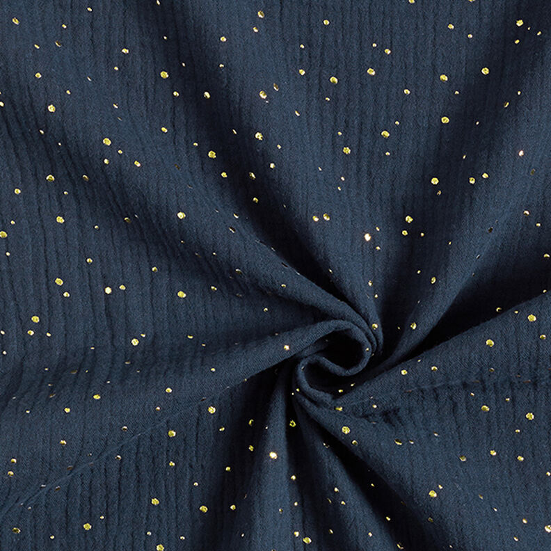 Bomull Muslin Spridda guldfläckar – marinblått/guld,  image number 3