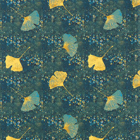 Bomullstyg Kretong Ginkgo – petrol, 