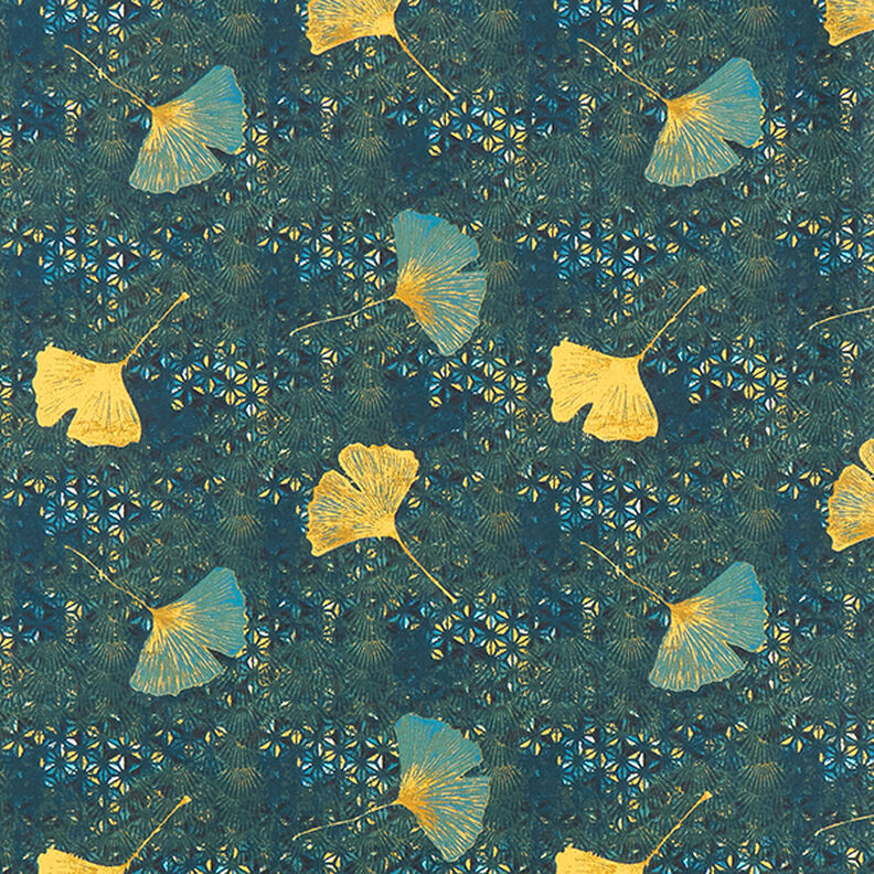 Bomullstyg Kretong Ginkgo – petrol, image number 1