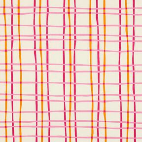 Bomullspoplin Vågiga rutor | Poppy Fabrics – kräm/rosa, 