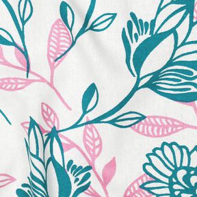 Viskos-linne-mix Blommor | Poppy Fabrics &ndash; elfenbensvit/turkos, 