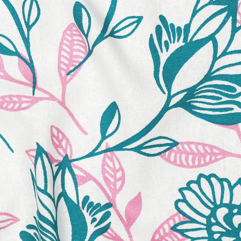Viskos-linne-mix Blommor | Poppy Fabrics – elfenbensvit/turkos,  image number 2
