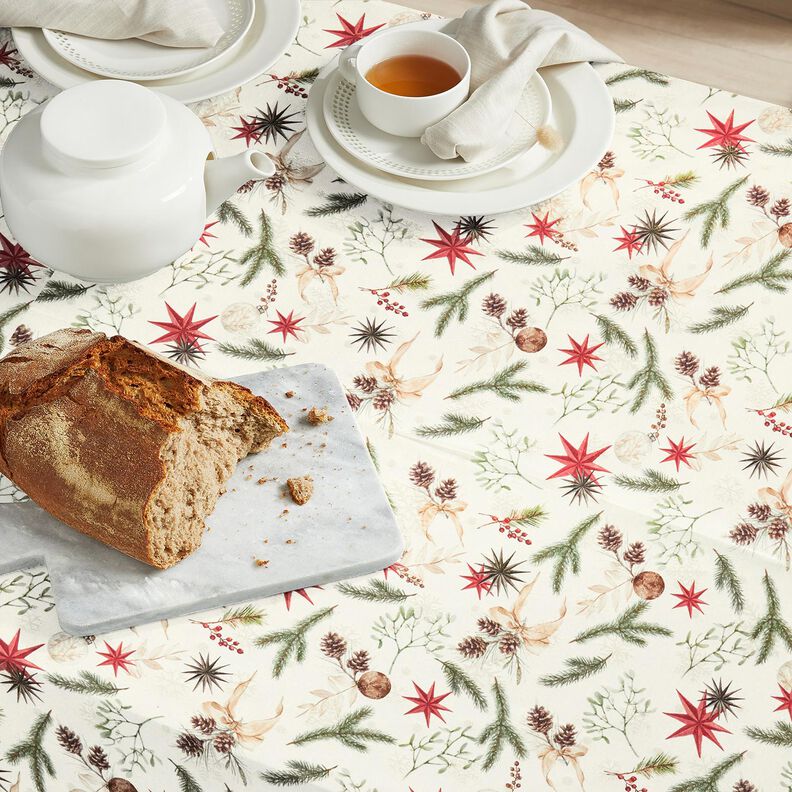 Dekorationstyg Jacquard Lurex grankvistar – natur/guld,  image number 8