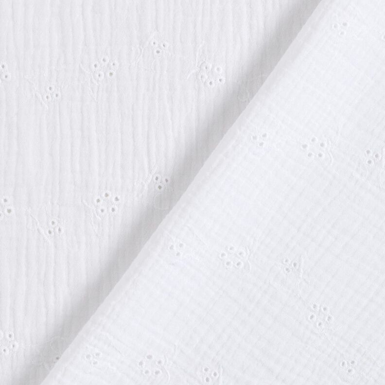 Muslin/Dubbel-krinkelväv Engelskt broderi blomrankor – vit,  image number 4