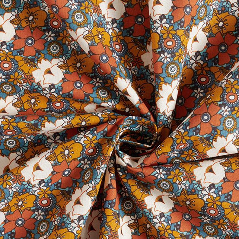 Bomullstyg Kretong retroblommor – karamell, image number 3