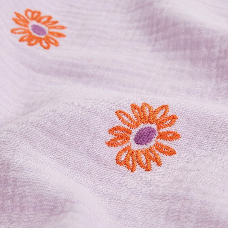 Muslin/Dubbel-krinkelväv Broderade stora blommor | Poppy Fabrics – pastellviolett/persikofärgad,  image number 6