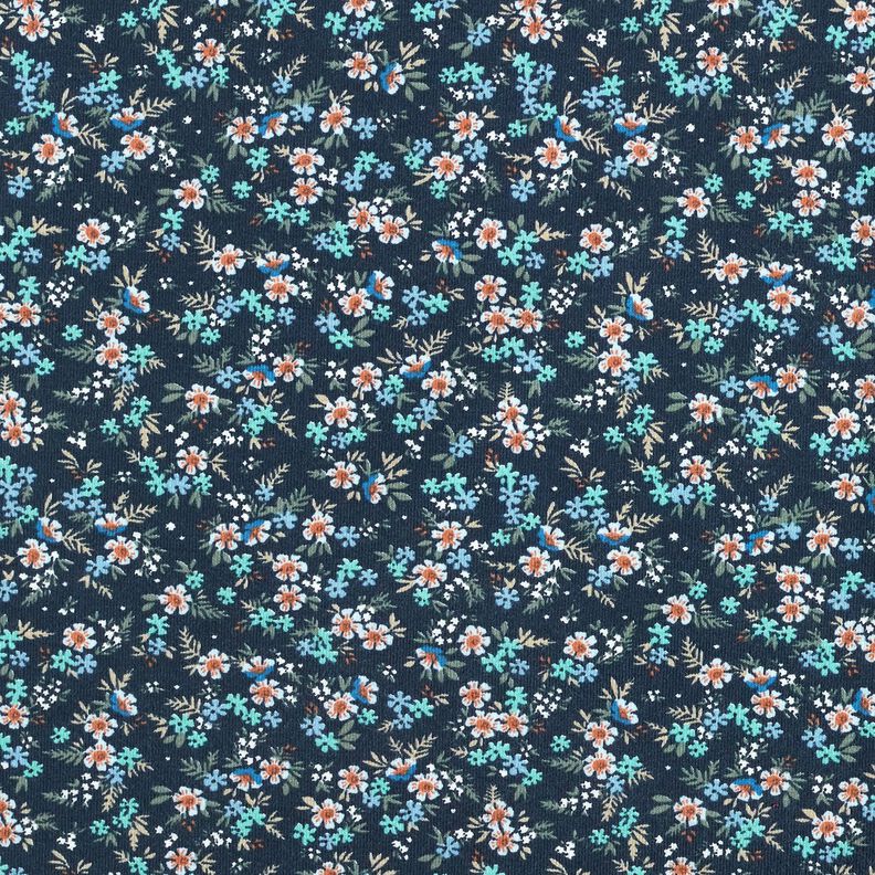 Bomullsjersey blomsterhav – nattblå/eukalyptus,  image number 1