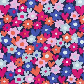 Bomullsjersey Färgglada blommor | Poppy Fabrics – nattblå, 
