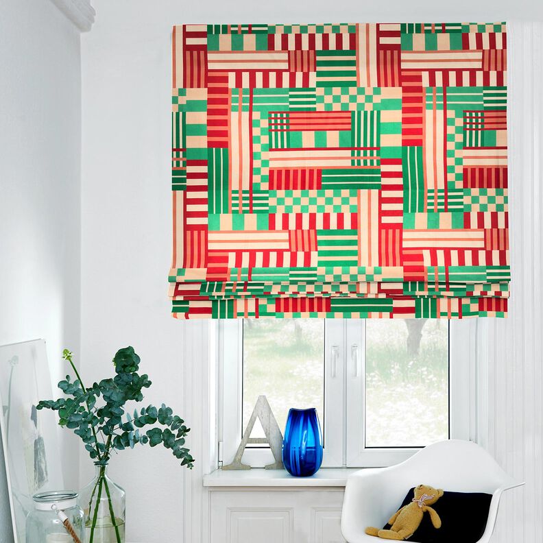 Dekorationstyg Halvpanama Moderna former – enbärsgrön/mörkröd,  image number 8