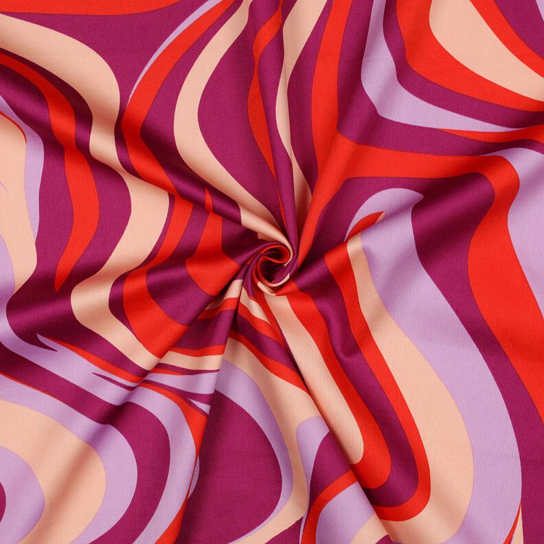 Bomullssatin Retrovågor | Poppy Fabrics – purpur/brandgul,  image number 3