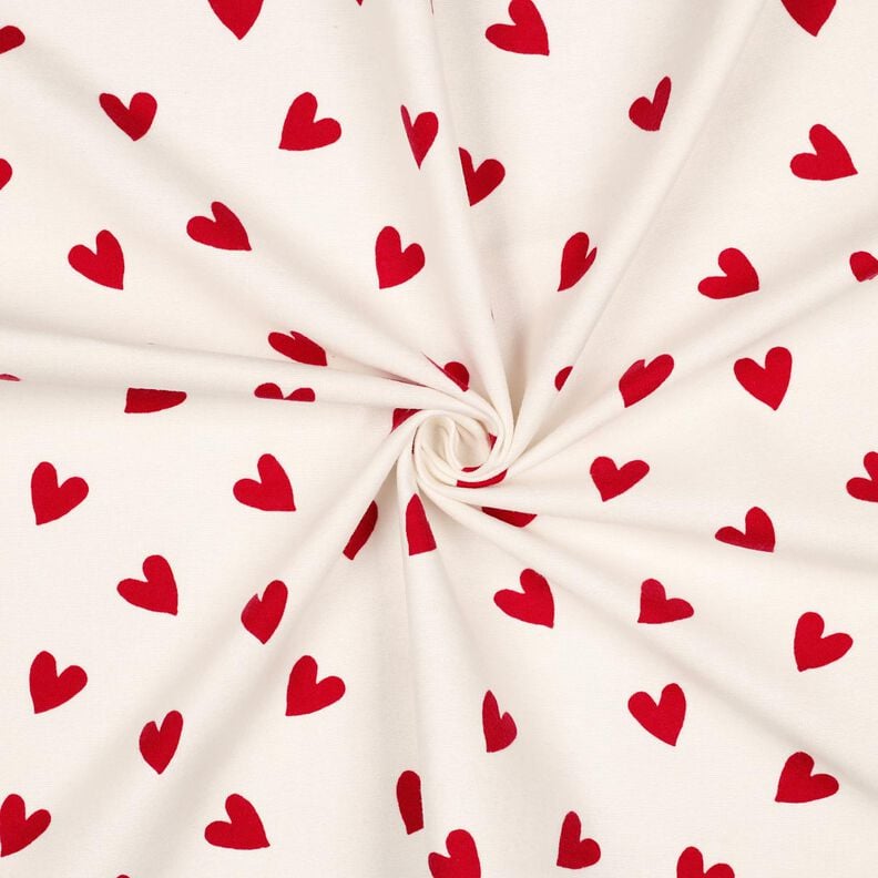 Bomullsflanell hjärtan | Poppy Fabrics – elfenbensvit/karminröd,  image number 3
