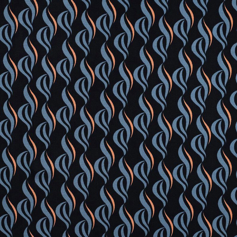 Viskosstretch abstrakta vågor – svartblå/ljus jeansblå, image number 1