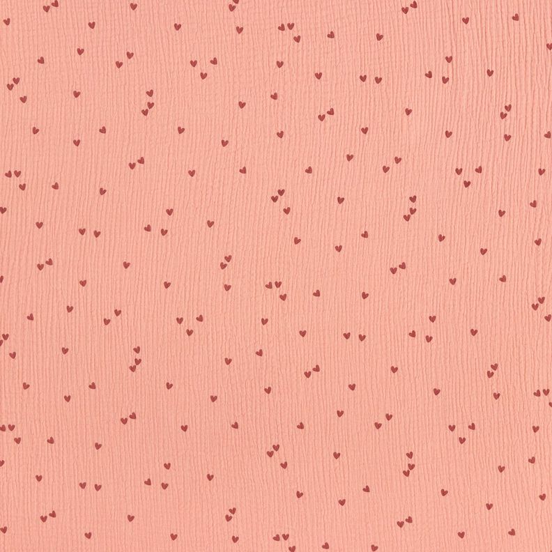 Muslin/Dubbel-krinkelväv spridda hjärtan – mörk gammelrosa/burgunder,  image number 1