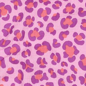 Muslin/Dubbel-krinkelväv färgglatt leopardmönster | Poppy Fabrics – pastellviolett/rödlila, 