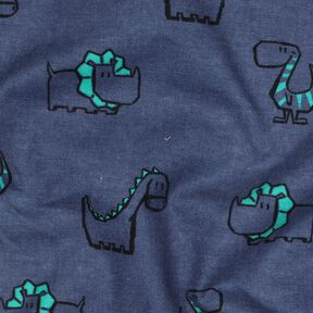 Bomullsflanell fräcka dinosaurier | Poppy Fabrics – jeansblå/smaragdgrön, 