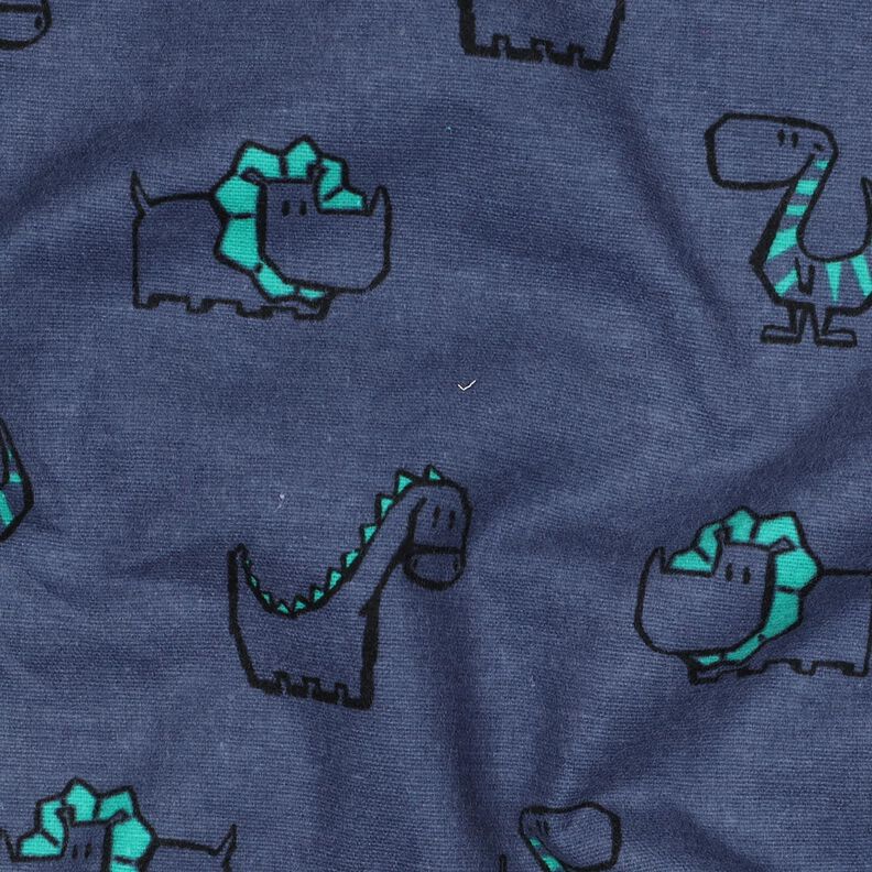 Bomullsflanell fräcka dinosaurier | Poppy Fabrics – jeansblå/smaragdgrön, image number 2