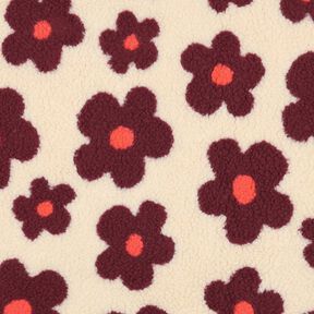 Teddyplysch Blommor | Poppy Fabrics – cashew/bordeauxrött, 