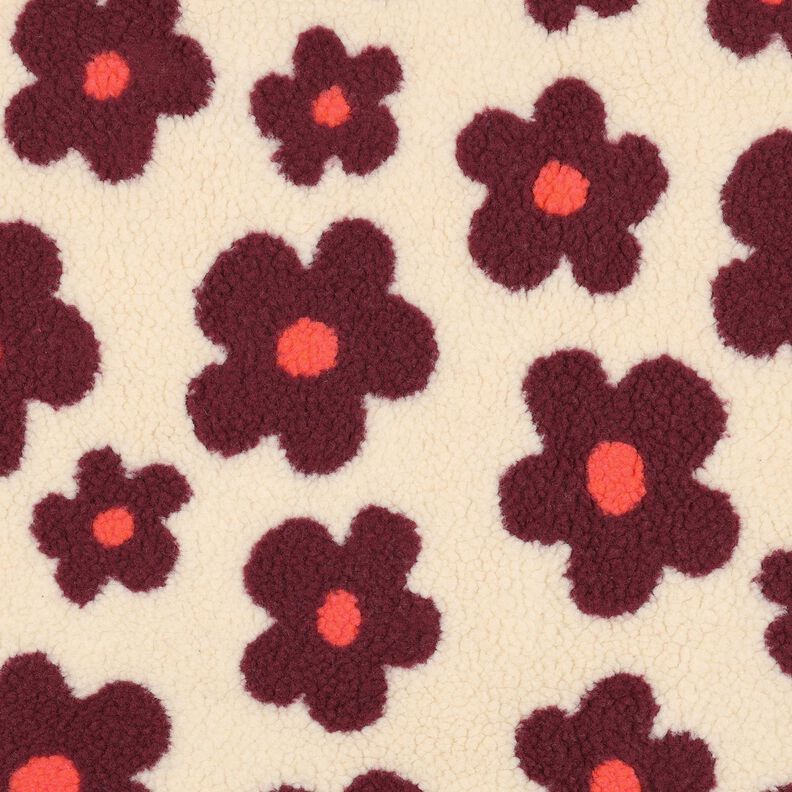 Teddyplysch Blommor | Poppy Fabrics – cashew/bordeauxrött, image number 1