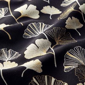 Dekorationstyg Jacquard Ginkgoblad – svart/guld, 