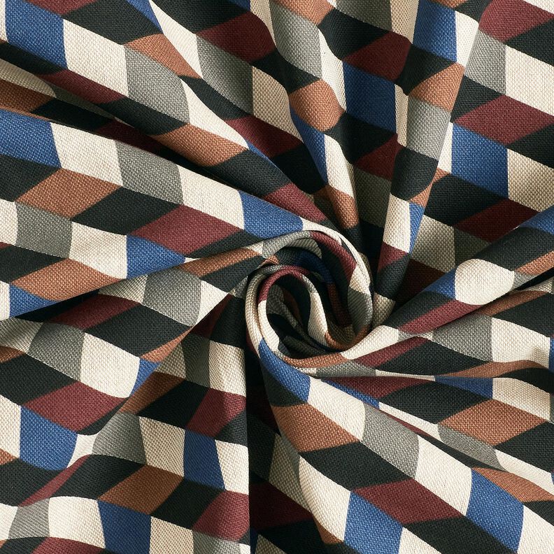 Dekorationstyg Halvpanama minimalistiska kuber &ndash; natur/bl&aring;,  image number 3