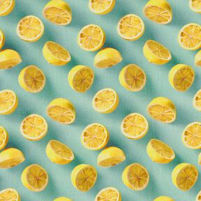 Bomullstyg Poplin färska citroner – eukalyptus/citrongul, 