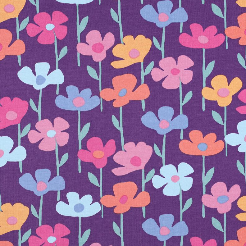 French Terry Sommarsweat färgglada blommor | Poppy Fabrics – rödlila, image number 1