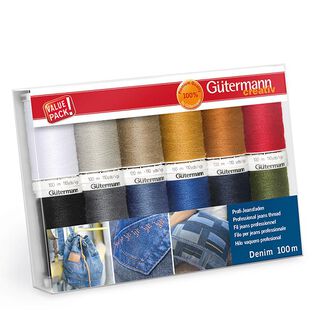 Sytrådsset Denim [ 100m | 12 styck ] | Gütermann creativ – färgmix, 